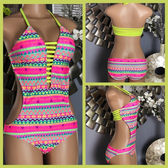 Other - Neon Cutout One Piece Bathing Suit 👙